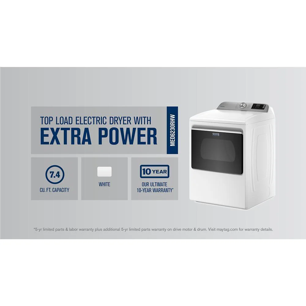 Maytag MED6230RHW Smart Top Load Electric Dryer with Extra Power Button - 7.4 cu. ft. - Image 7