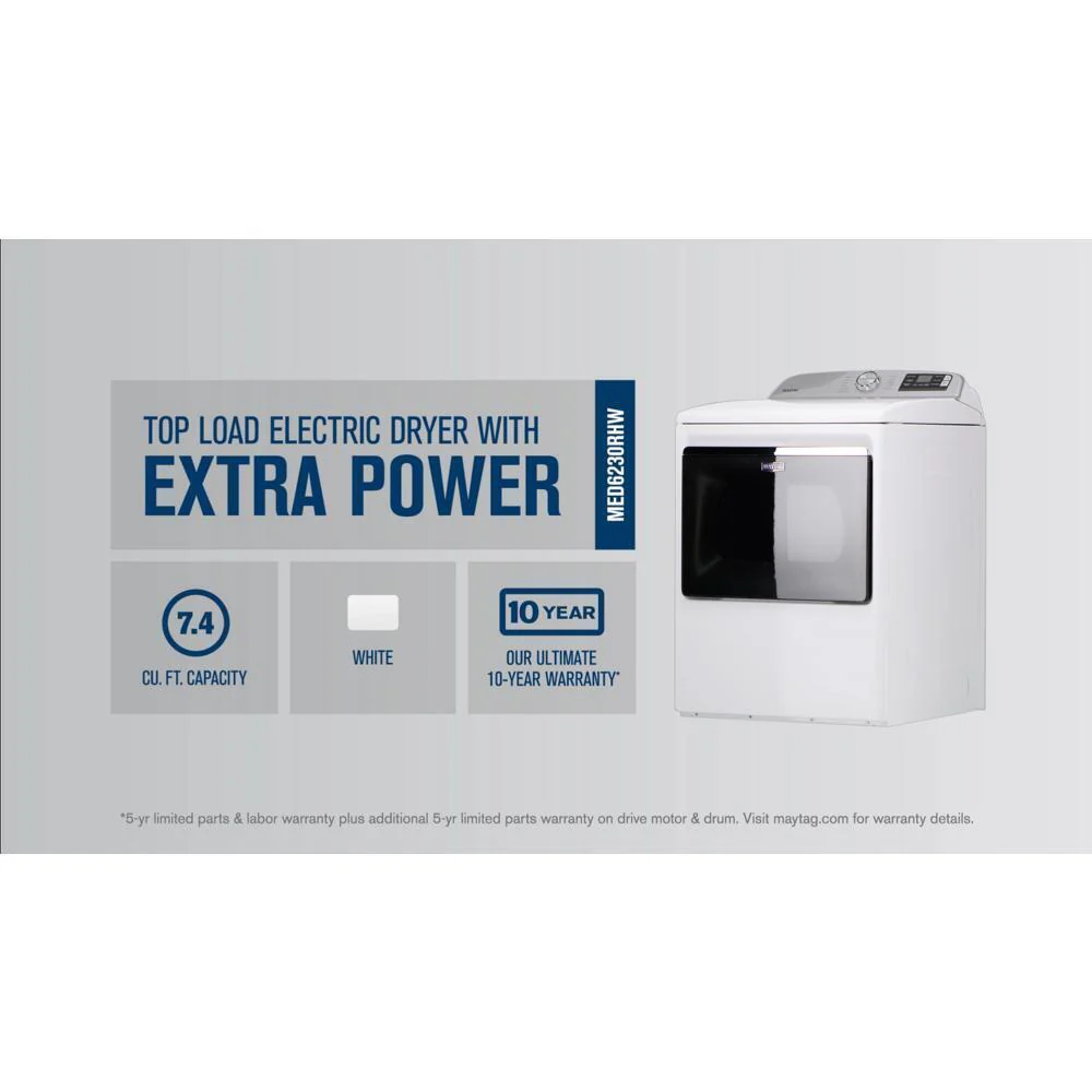 Maytag MED6230RHW Smart Top Load Electric Dryer with Extra Power Button - 7.4 cu. ft. - Image 9
