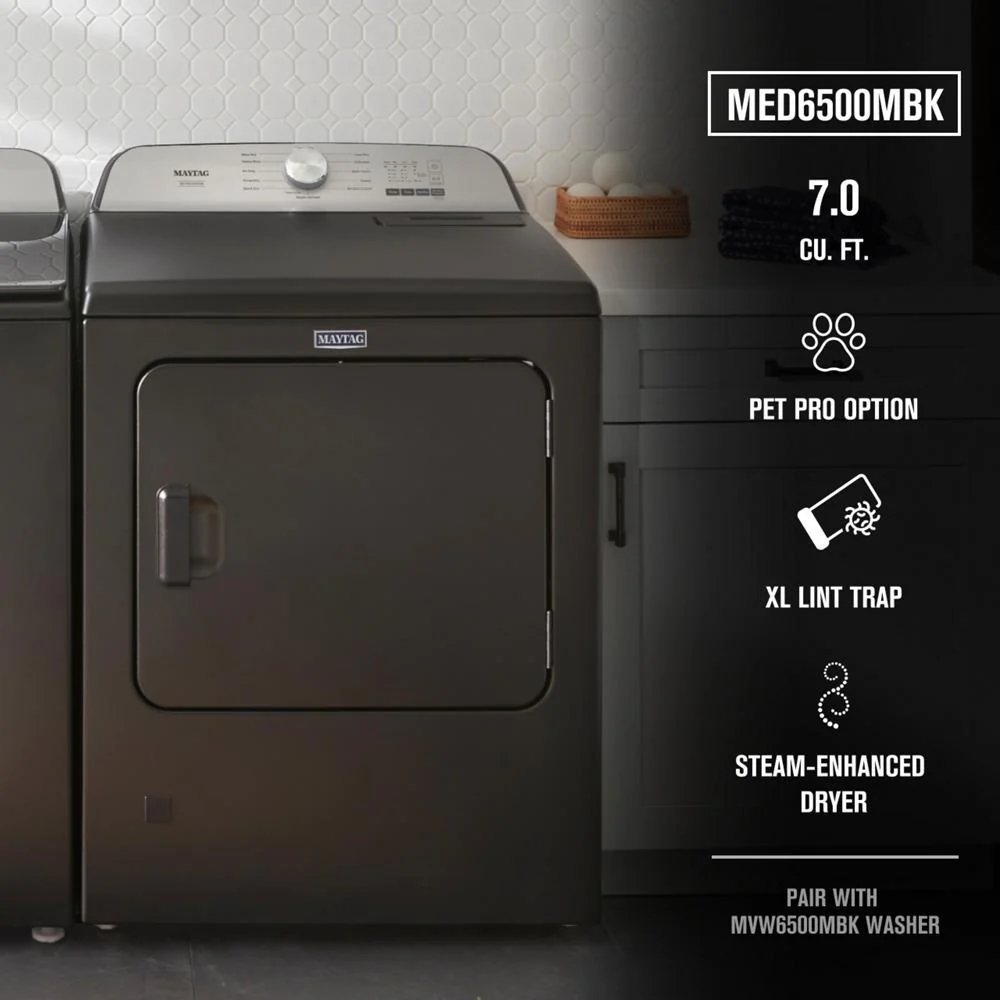 Maytag MED6500MBK Pet Pro Top Load Electric Dryer - 7.0 cu. ft. - Image 3