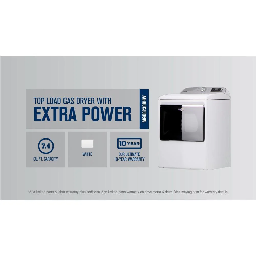 Maytag MGD6230RHW Smart Top Load Gas Dryer with Extra Power - 7.4 cu. ft. - Image 9