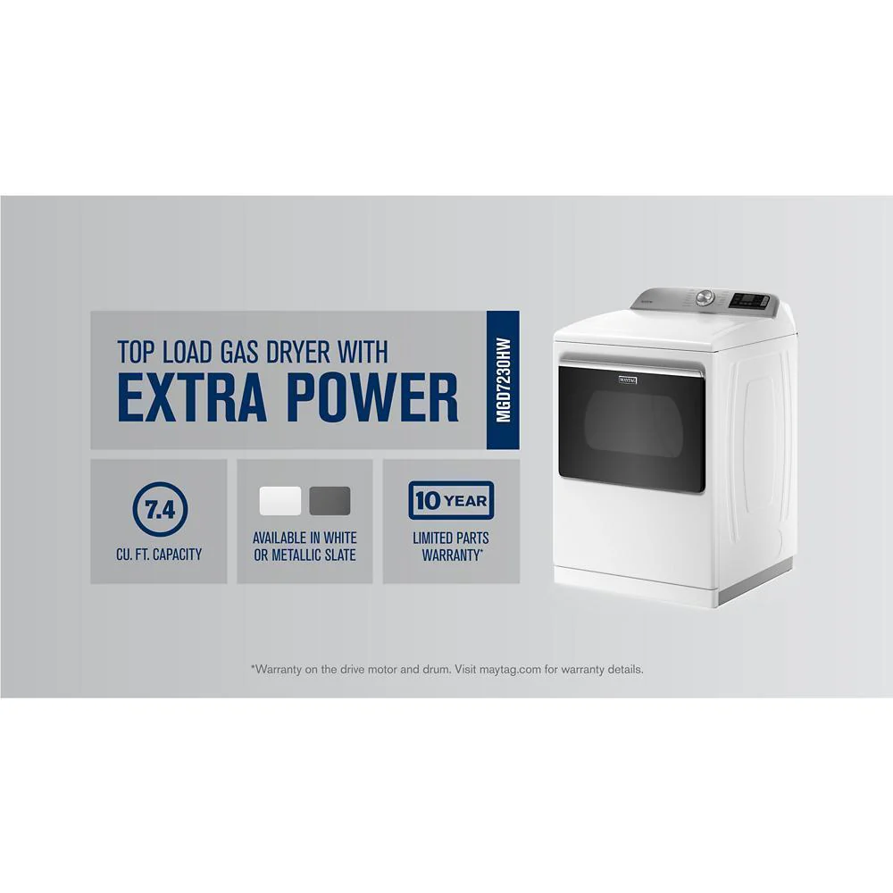 Maytag MGD7230HW Smart Top Load Gas Dryer with Extra Power - 7.4 cu. ft. - Image 7