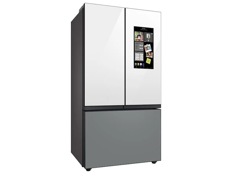 Samsung RF24BB69006MAA Bespoke 3-Door French Door Refrigerator (24 cu. ft.) - with Top Left and Family Hub™ Panel in White Glass - and Matte Grey Glass Bottom Door Panel - Image 3
