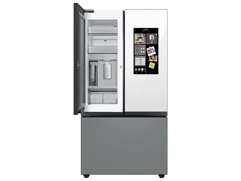 Samsung RF30BB69006MAA Bespoke 3-Door French Door Refrigerator (30 cu. ft.) - with Top Left and Family Hub™ Panel in White Glass - and Matte Grey Glass Bottom Door Panel - Image 6