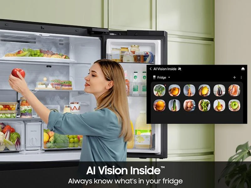 Samsung RF90F23BECR Bespoke 23 cu. ft. Counter Depth 4-Door French Door Refrigerator with AI Home & AI Vision Inside™ in Charcoal Glass and Stainless Steel - Image 8