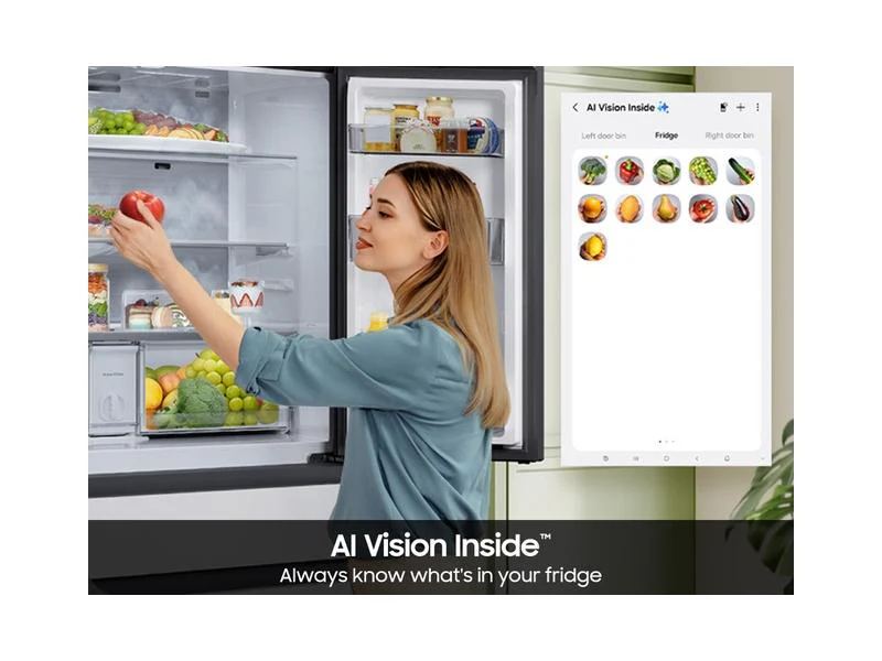 Samsung RF90F29AEW Bespoke 29 cu. ft. 4-Door French Door Refrigerator with AI Family Hub™+ & AI Vision Inside™ in White Glass - Image 9