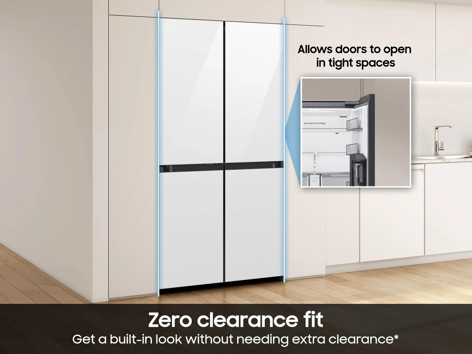 Samsung RM80F22WEW Bespoke 22 cu. ft. Counter Depth 4-Door French Door Refrigerator with Zero Clearance Fit & Food Showcase Door in White Glass - Image 9