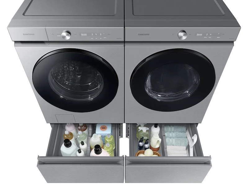 Samsung WE502NT Bespoke 27" Laundry Pedestal with Storage Drawer in Silver Steel - Image 4