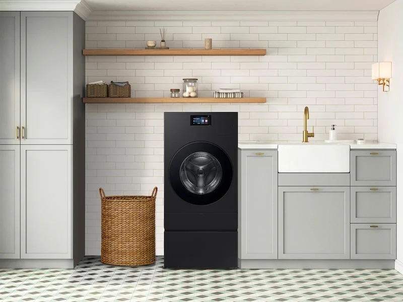 Samsung WE702NB Bespoke AI Laundry Combo™ Pedestal with Storage Drawer in Brushed Black - Image 3