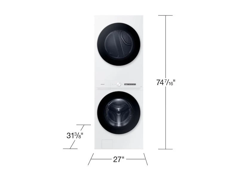 Samsung WH46DBH100GW Bespoke 4.6 cu. ft. AI Laundry Hub™ Large Capacity Single Unit Washer with Steam Wash and 7.6 cu. ft. Gas Dryer in White - Image 3