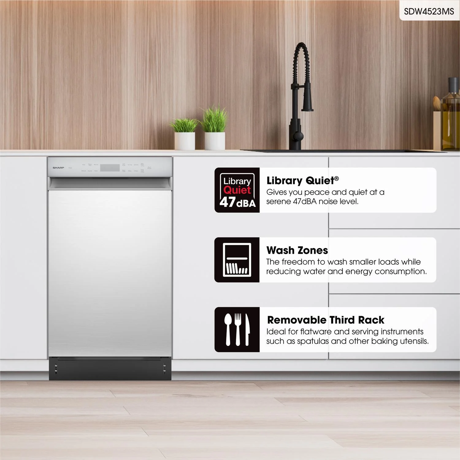 Sharp SDW4523MS 18 in. Stainless Steel 47 dB Dishwasher - Image 7