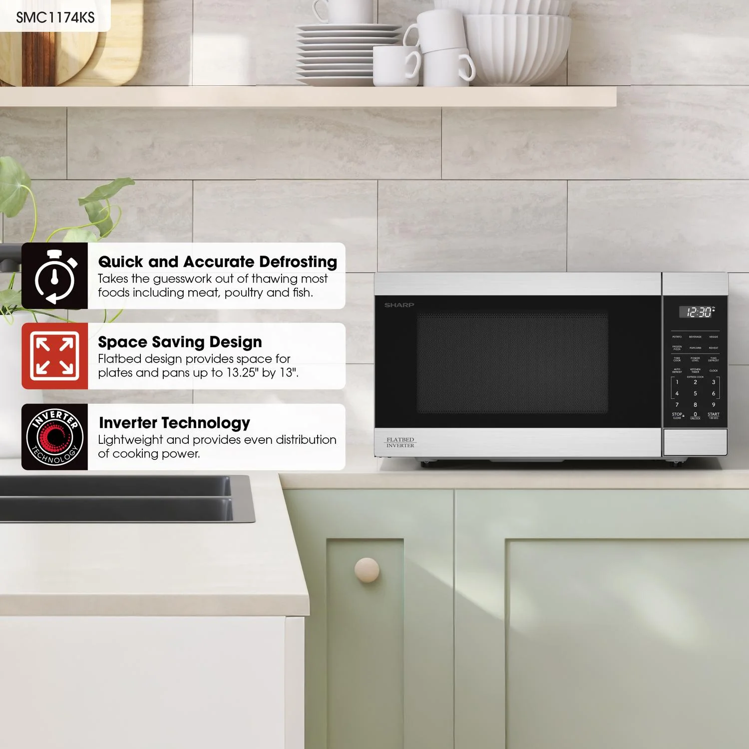 SMC1174KS Sharp 1.1 cu. ft. 1100W Flatbed Countertop Microwave Oven with Inverter Technology - Image 15