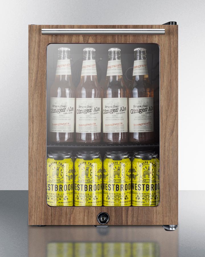 Summit SCR114LWP1 Compact Glass Door Beverage Center With Wood Trim - Image 3