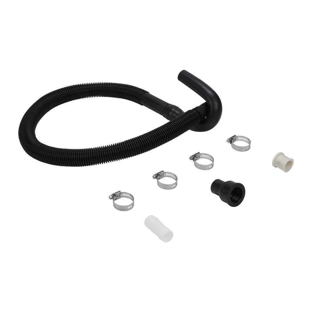 Whirlpool 40922 4' Black flexible washer drain hose extension kit with rubber U-nozzle, reducer couplings & clamps - 1 pack