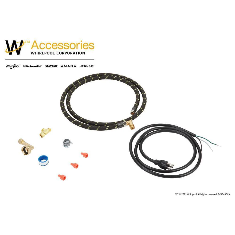 Whirlpool 8212488RC Dishwasher Water Line Installation Kit with 6' braided hose, 3/8" compression fitting, washers, and 5' 3-prong cord - Image 10