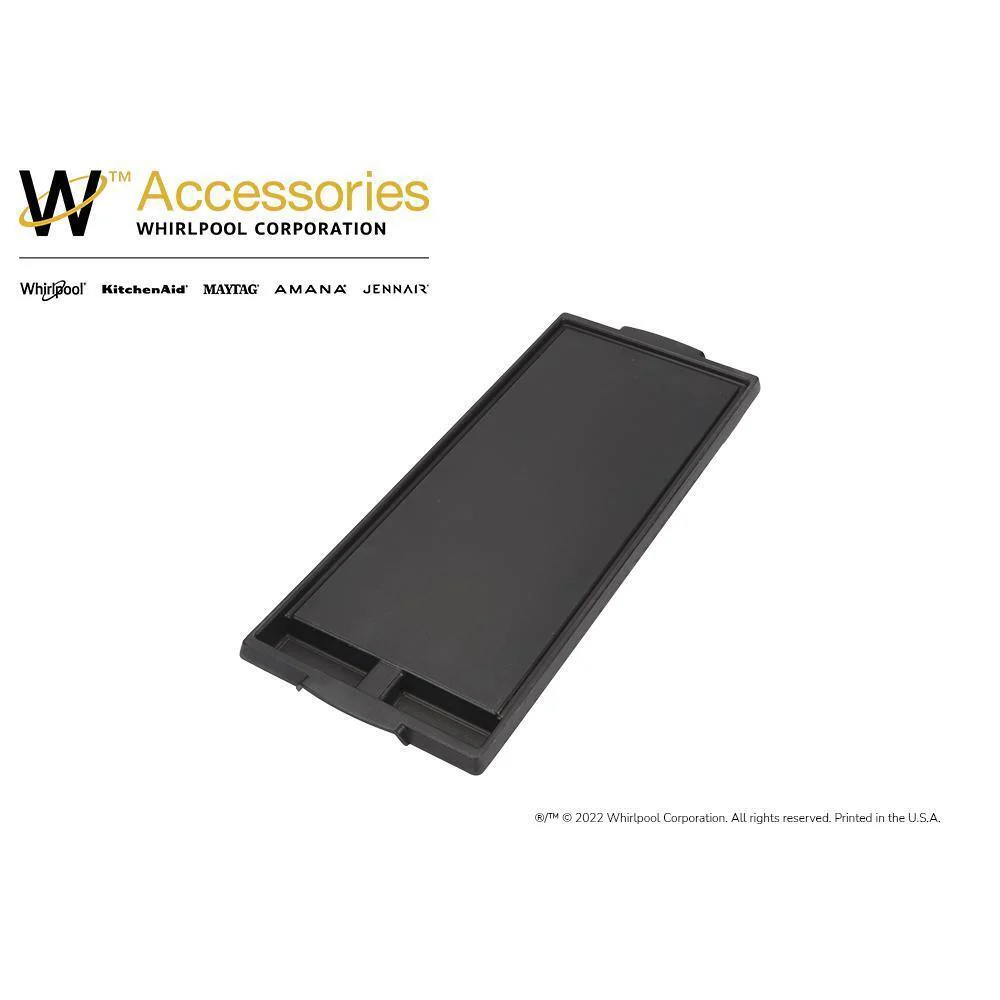 Whirlpool W10432544 Range Griddle - Black with Non-Stick Surface Cast Aluminum, 2-Divided Grease Wells and Recessed Drain Channels (1-IN H X 7 3/4-IN W X 19 3/4-IN D) - Image 5