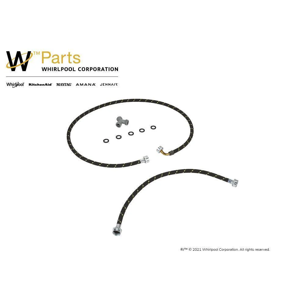 Whirlpool W10623830 2' and 5' Black braided steam dryer hose kit with 90-degree elbow, Y-connector, and 5 washers - 1 pack - Image 7