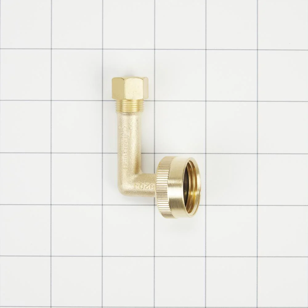 Whirlpool W10685193 Dishwasher Brass Gooseneck Fitting with washer, 3/4" NH x 3/8" compression fitting - Image 2