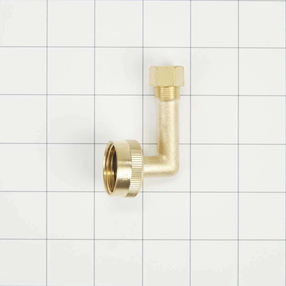 Whirlpool W10685193 Dishwasher Brass Gooseneck Fitting with washer, 3/4" NH x 3/8" compression fitting - Image 3