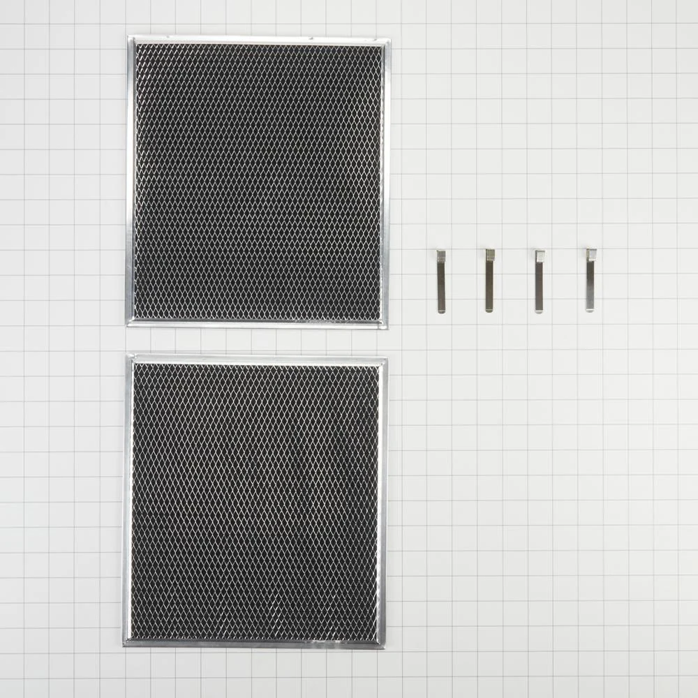 Whirlpool W10905733 Range Hood Charcoal Filter, Silver, with (2) 16 1/2" X 11 1/2" filters, and 4 spring clips - Image 2