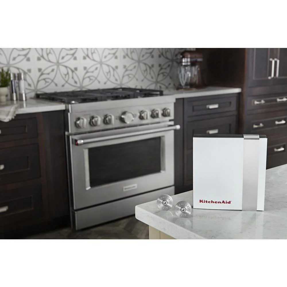 Whirlpool W11368841SI KitchenAid Commercial-Style Range Handle Medallion Kit - Silver (Includes Two Medallions, Screws, and One 1/8-IN Hex Wrench) - Image 4