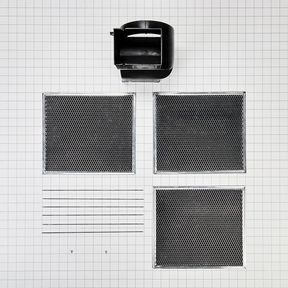 Whirlpool W11430940 Range Wall Hood Recirculation Kit - Silver (Includes Two Charcoal Filters, Four Rod-Style Clips, and One Deflector Damper) - Image 6