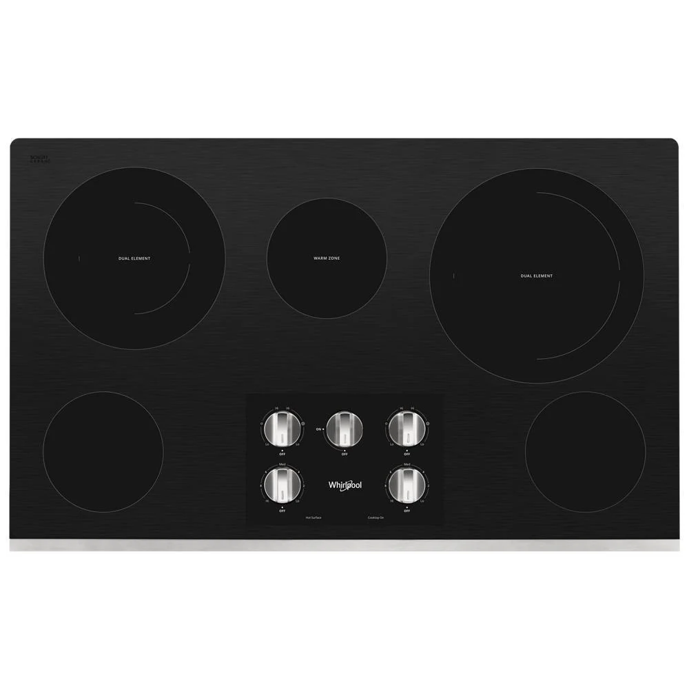Whirlpool WCE77US6HS 36-inch Electric Ceramic Glass Cooktop with Two Dual Radiant Elements