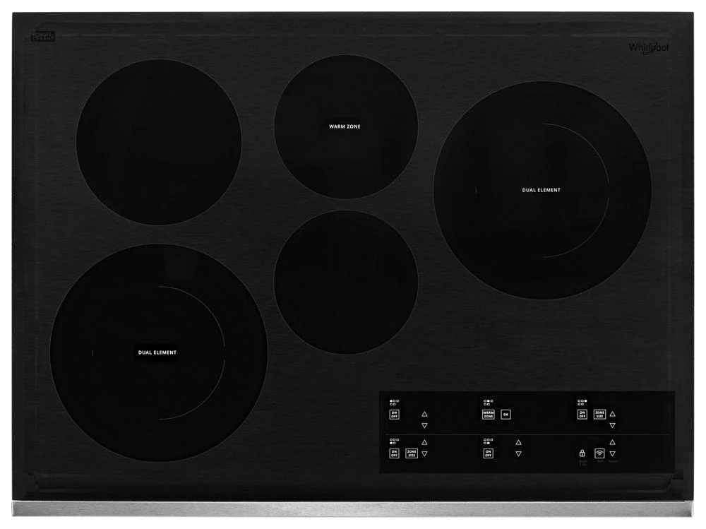 Whirlpool WCE97US0HS 30-inch Electric Ceramic Glass Cooktop with Two Dual Radiant Elements