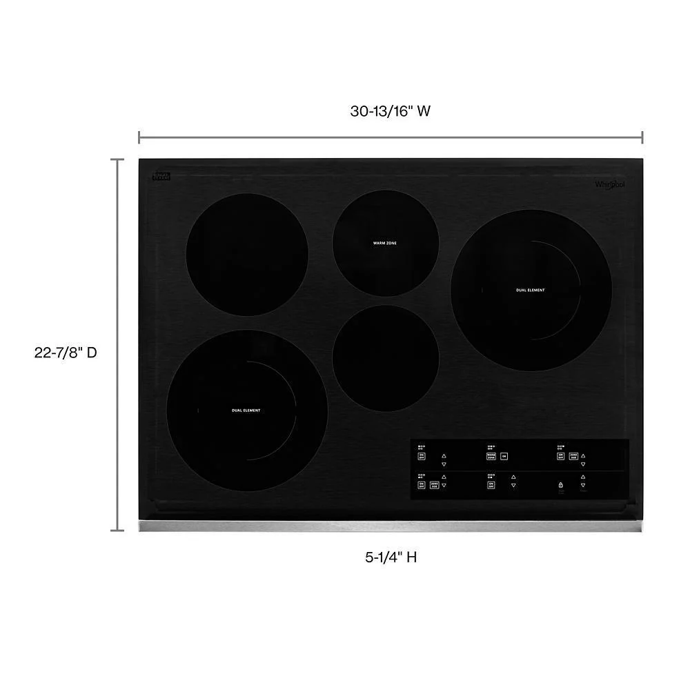 Whirlpool WCE97US0KS 30-inch Electric Ceramic Glass Cooktop with Two Dual Radiant Elements - Image 5