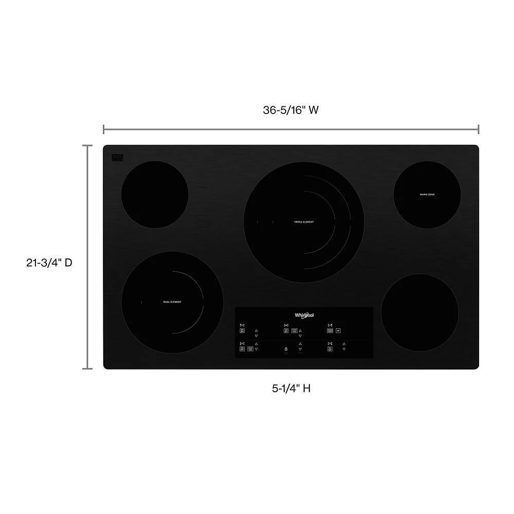 Whirlpool WCE97US6KB 36-inch Electric Ceramic Glass Cooktop with Triple Radiant Element - Image 2