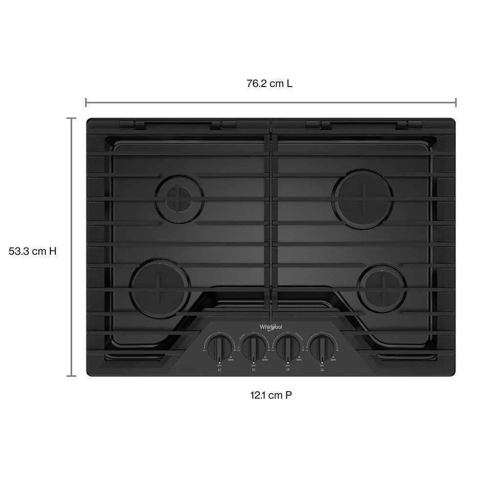 Whirlpool WCGK5030PB 30-inch Gas Cooktop with EZ-2-Lift™ Hinged Cast-Iron Grates - Image 5