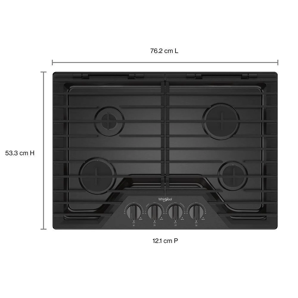 Whirlpool WCGK5030PV 30-inch Gas Cooktop with EZ-2-Lift™ Hinged Cast-Iron Grates - Image 5
