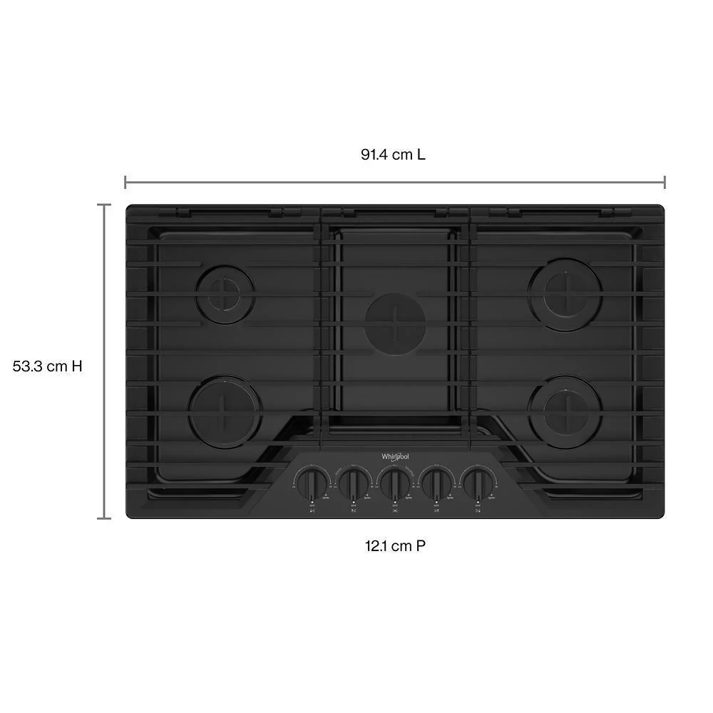 Whirlpool WCGK5036PB 36-inch Gas Cooktop with EZ-2-Lift™ Hinged Cast-Iron Grates - Image 5