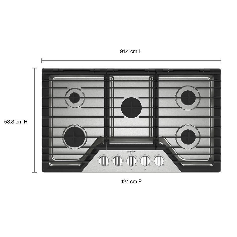 Whirlpool WCGK5036PS 36-inch Gas Cooktop with 5 Burners and EZ-2-Lift™ Hinged Cast-Iron Grates - Image 15