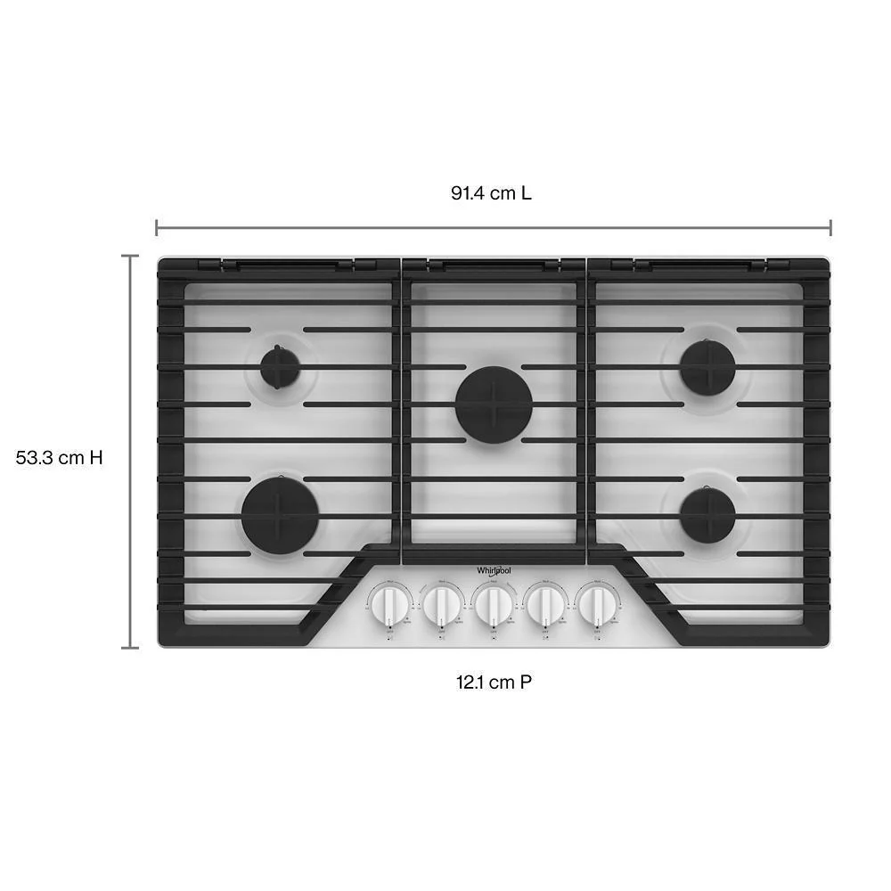 Whirlpool WCGK5036PW 36-inch Gas Cooktop with EZ-2-Lift™ Hinged Cast-Iron Grates - Image 5