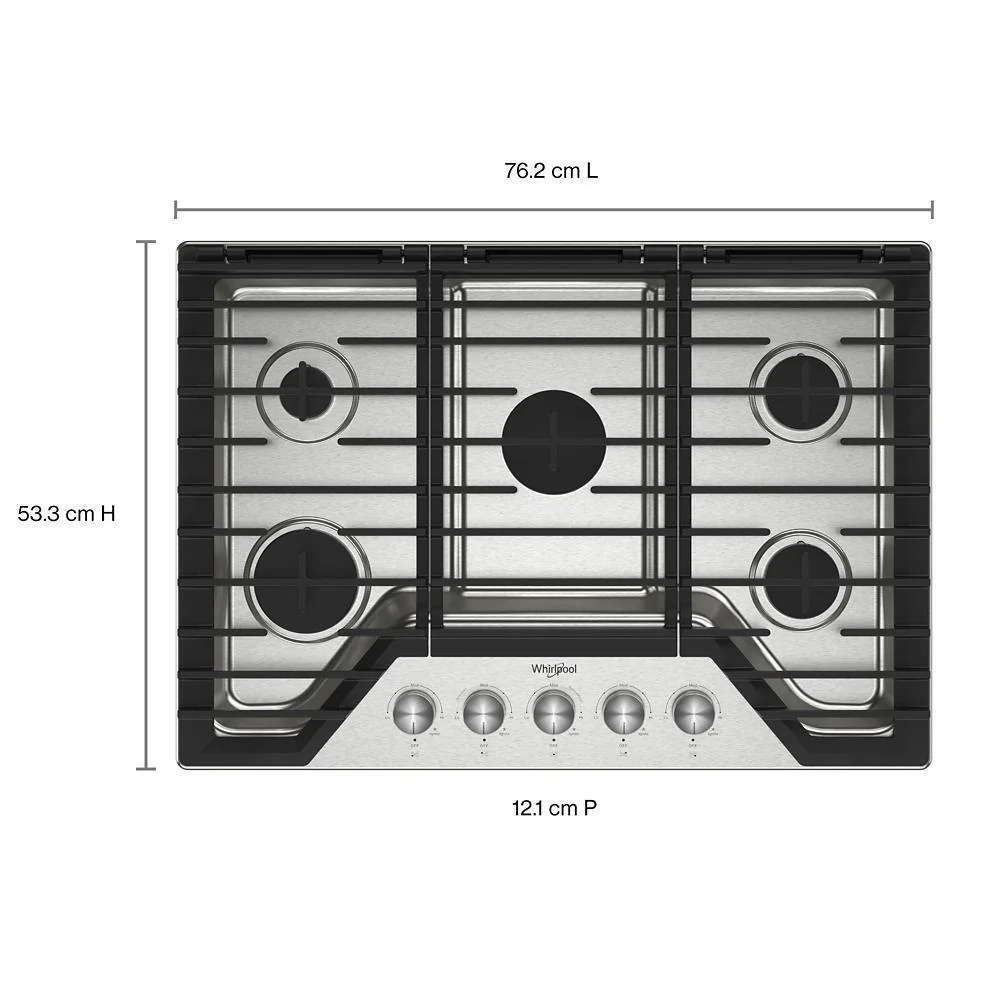 Whirlpool WCGK7030PS 30-inch Gas Cooktop with 5 Burners and EZ-2-Lift™ Hinged Cast-Iron Grates - Image 6