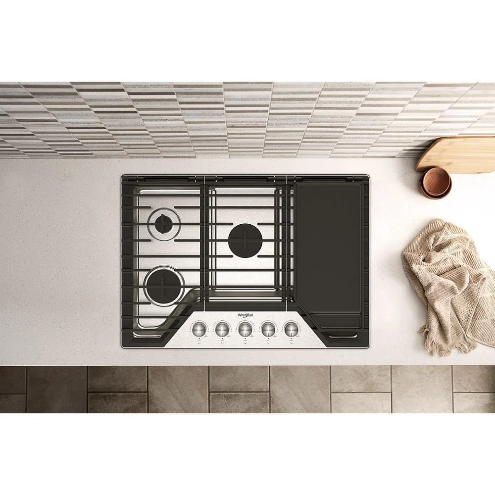 Whirlpool WCGK7530PS 30-inch Gas Cooktop with 5 Burners and EZ-2-Lift™ Hinged Cast-Iron Grates and Griddle - Image 14
