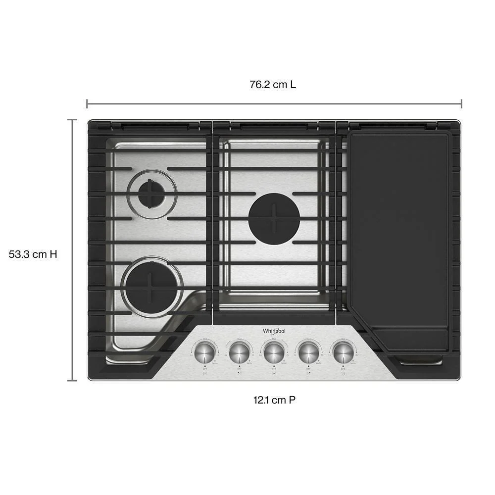 Whirlpool WCGK7530PS 30-inch Gas Cooktop with 5 Burners and EZ-2-Lift™ Hinged Cast-Iron Grates and Griddle - Image 5