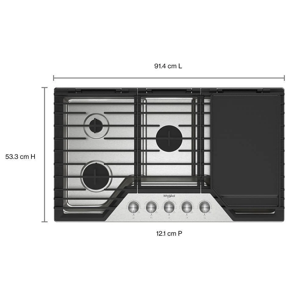 Whirlpool WCGK7536PS 36-inch Gas Cooktop with 5 Burners and EZ-2-Lift™ Hinged Cast-Iron Grates and Griddle - Image 6