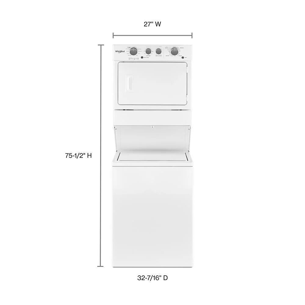Whirlpool WETLV27HW 3.5 cu.ft Long Vent Electric Stacked Laundry Center 9 Wash cycles and AutoDry™ - Image 3