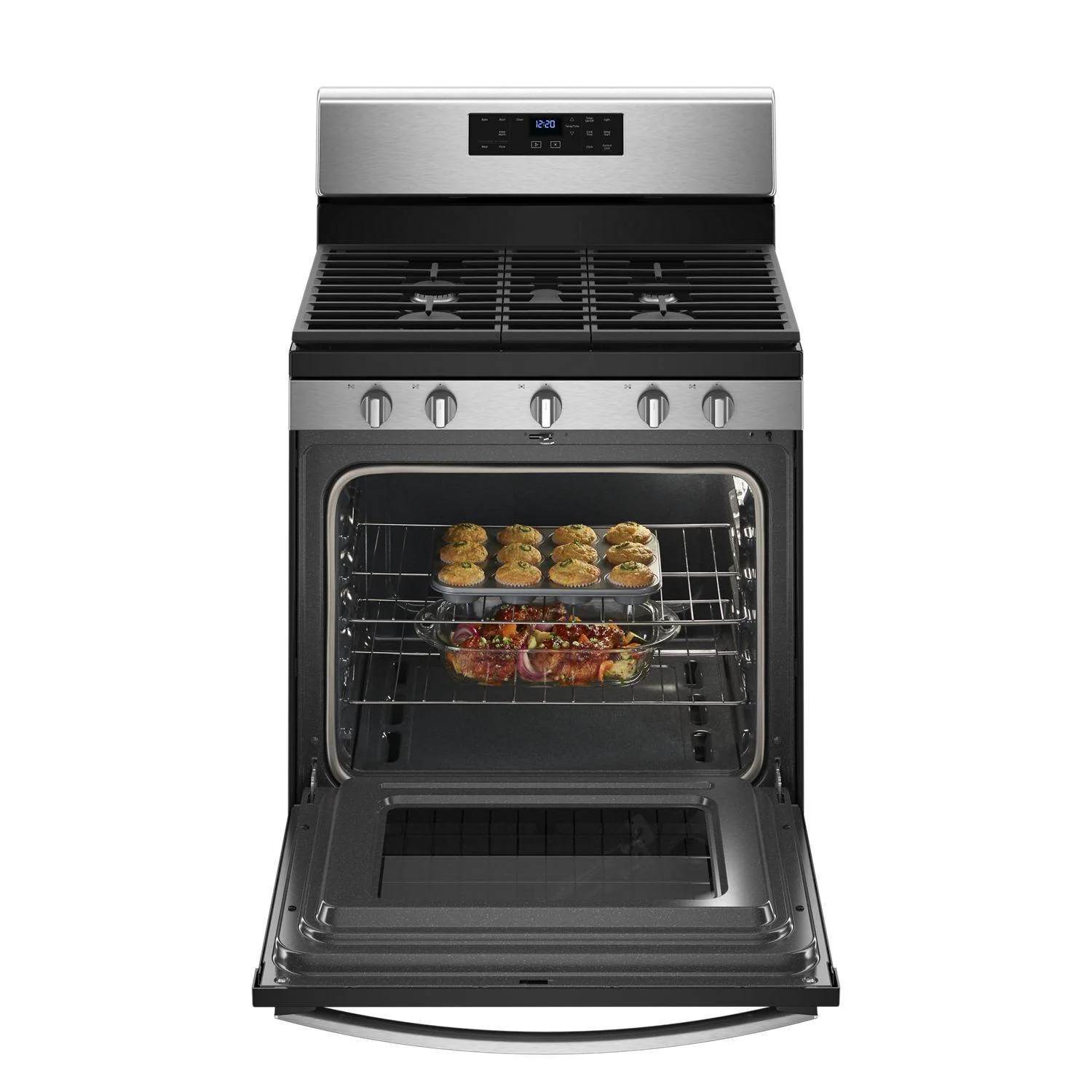 5.0 cu. ft. Freestanding Gas Range with Center Oval Burner Black-on-Stainless - Image 2