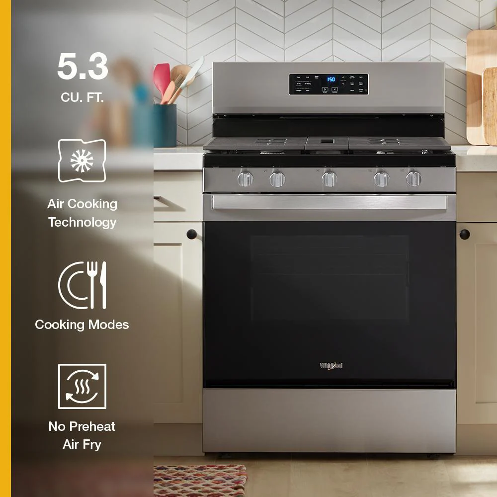 Whirlpool WFGS4530SB 30-inch Gas Range with Air Cooking Technology and Steam Clean - Image 16