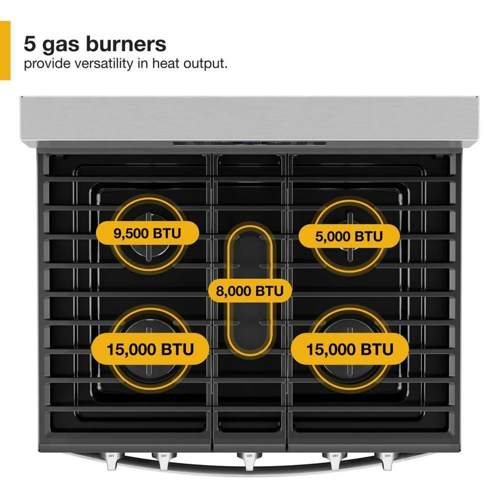 Whirlpool WFGS4530SS 30-inch Gas Range with Air Cooking Technology and Steam Clean - Image 9