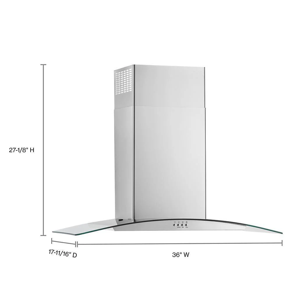 Whirlpool WVW51UC6LS 36" Curved Glass Wall Mount Range Hood - Image 8
