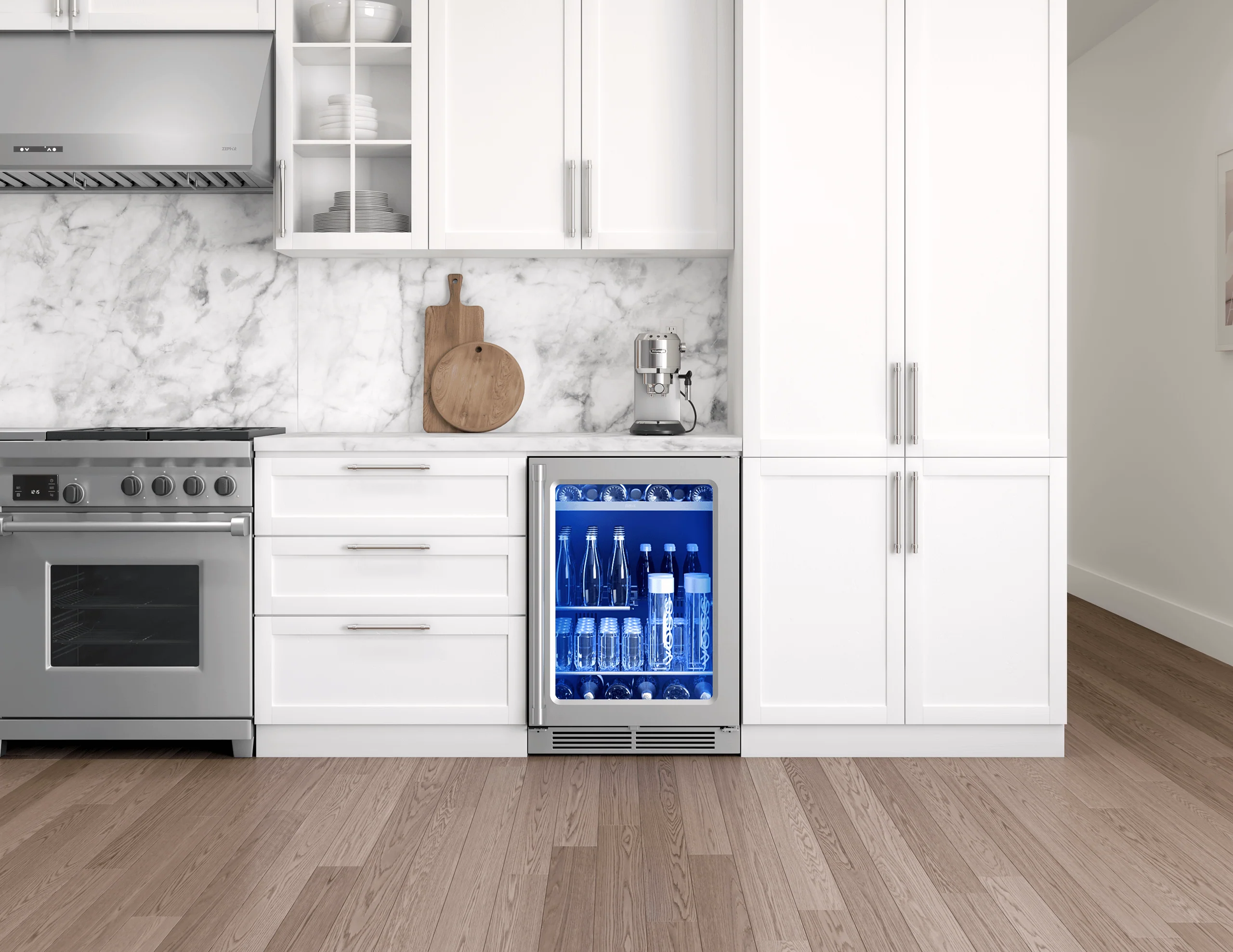 Zephyr PRPB24C01BG Presrv Pro Beverage Cooler, 24in Under Cabinet, SS+Glass, Reverse Door, 1 Zone - Image 9