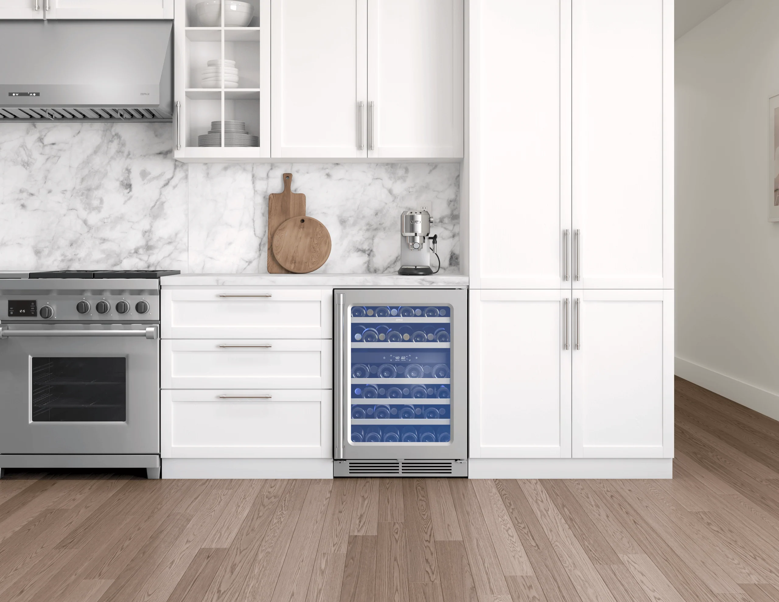 Zephyr PRPW24C02AG Presrv Pro Wine Cooler, 24in Under Cabinet, SS+Glass, Reverse Door, 2 Zone - Image 4