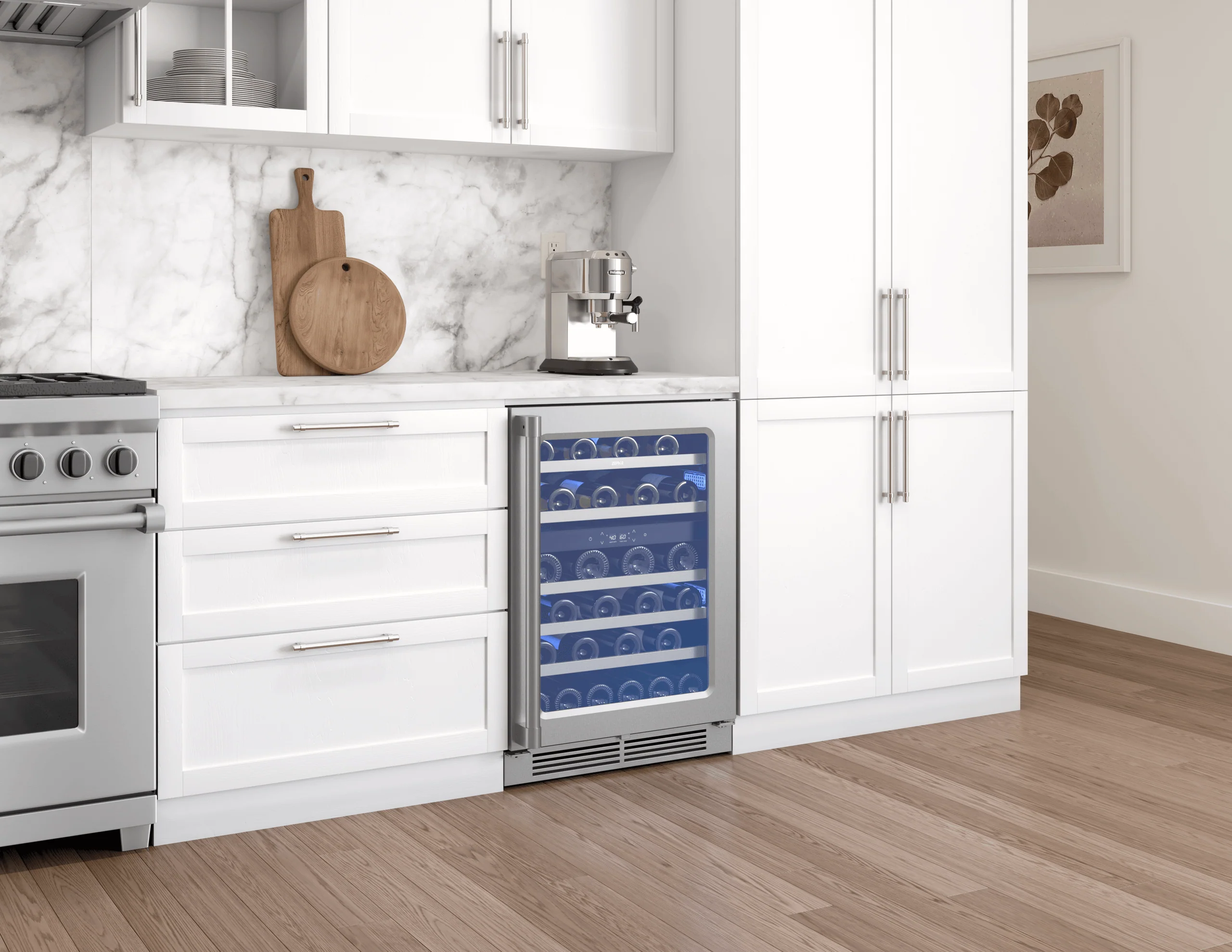 Zephyr PRPW24C02AG Presrv Pro Wine Cooler, 24in Under Cabinet, SS+Glass, Reverse Door, 2 Zone - Image 6