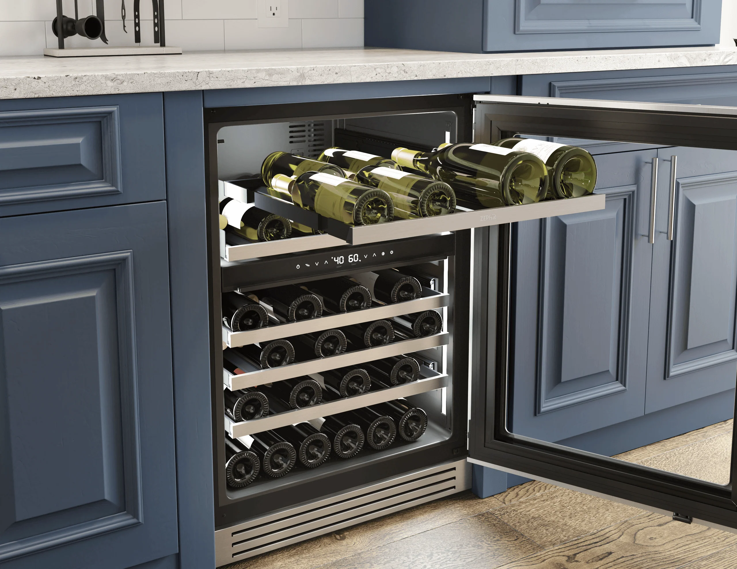 Zephyr PRPW24C02CG Presrv Pro Wine Cooler, 24in Under Cabinet, SS+Glass, Reverse Door, 2 Zone - Image 5