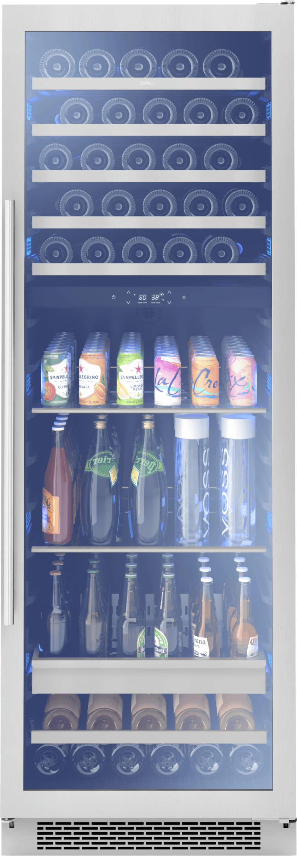 Zephyr PRWB24F02AG Presrv Wine and Beverage Cooler, 24in, Full Size, SS+Glass, Reversible Door, 2 Zones