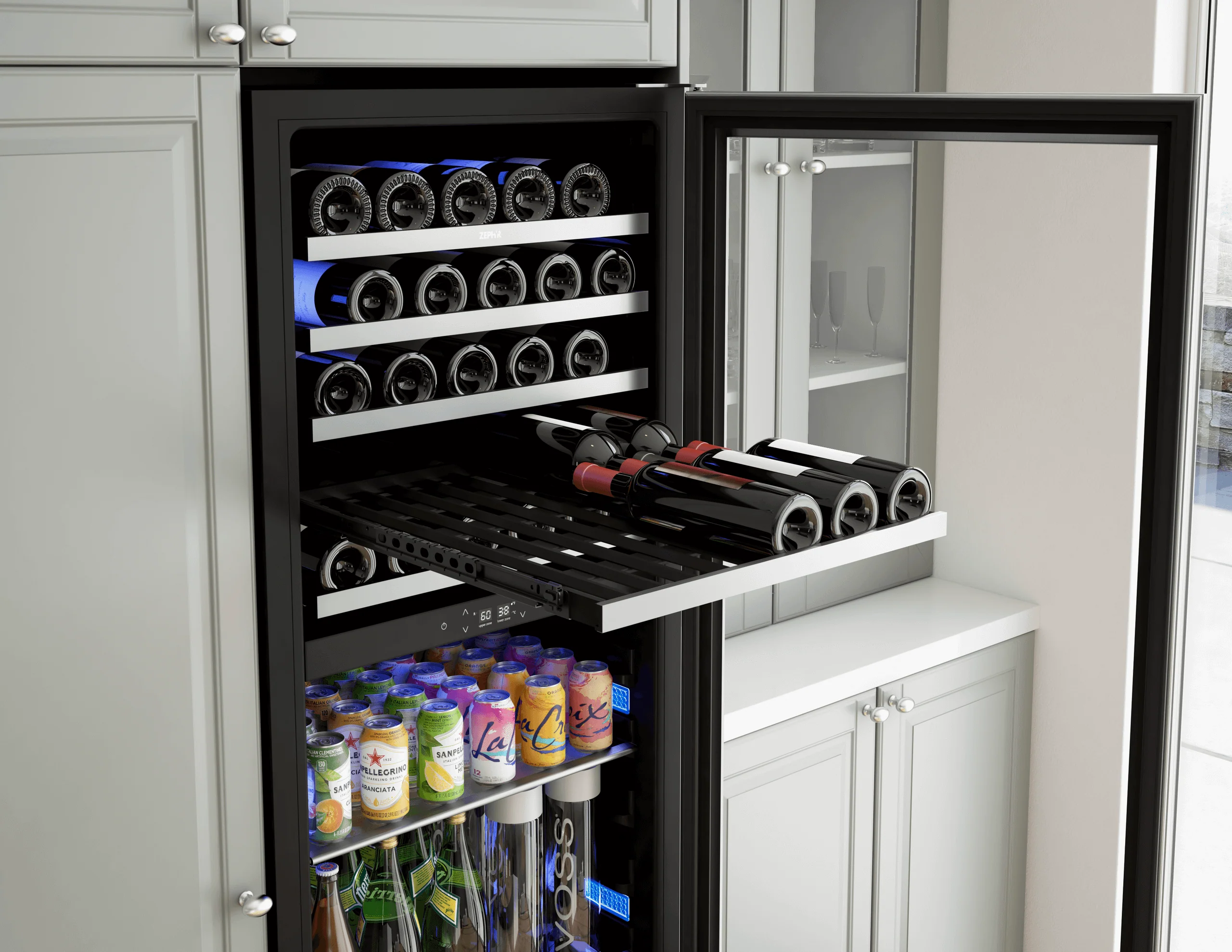 Zephyr PRWB24F02AG Presrv Wine and Beverage Cooler, 24in, Full Size, SS+Glass, Reversible Door, 2 Zones - Image 11