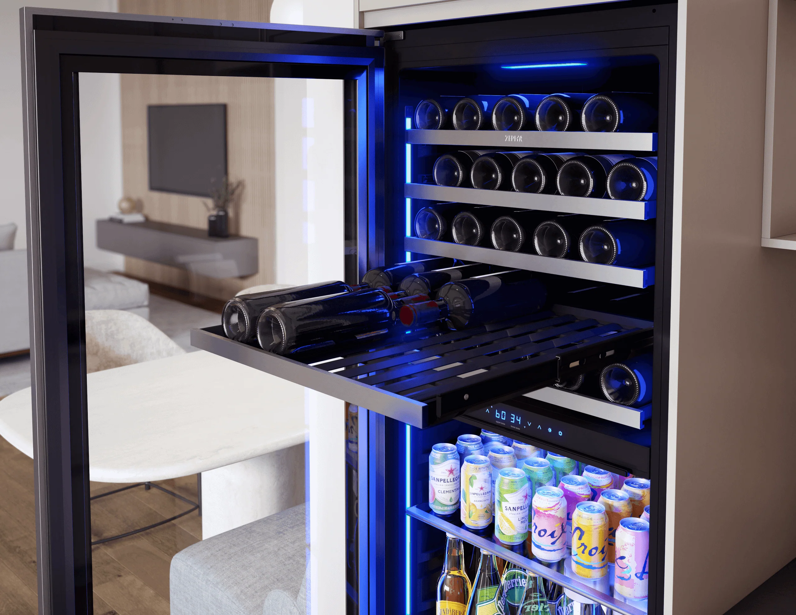 Zephyr PRWB24F02BG Presrv Wine and Beverage Cooler, 24in, Full Size, SS+Glass, Reversible Door, 2 Zones - Image 6